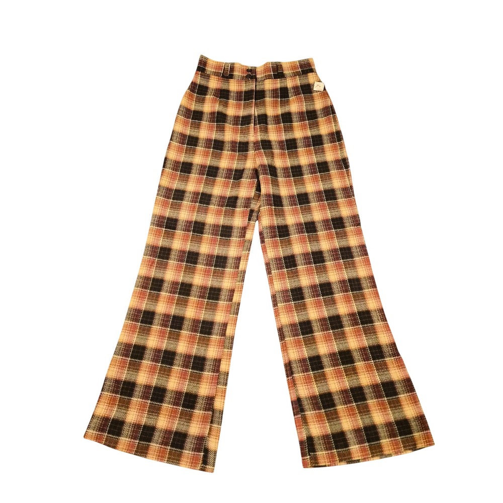 VTG 70s Kmart Plaid Bell Bottom Pants NWT High Rise Wide Leg Trousers 14